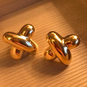 14K Yellow Gold JTL post earrings X cross chunky